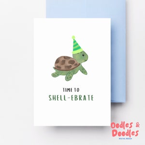 Schildkröte-Geburtstagskarte | Geburtstagskarte | Zeit zum Schneckenhaus | Unter dem Meer Grußkarte | Lustige Geburtstagskarte | Handgezeichnet | 5 mal 7 Karte