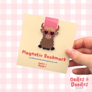 Highland Cow Magnetic Bookmark | Pink Heart Sunglasses