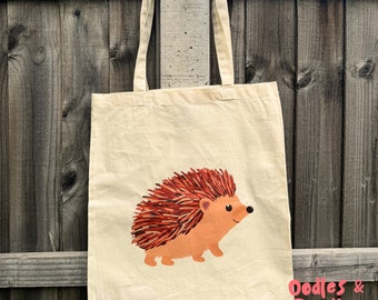 Hedgehog Tote Bag: Autumn Woodland Animal Cotton Canvas Bag