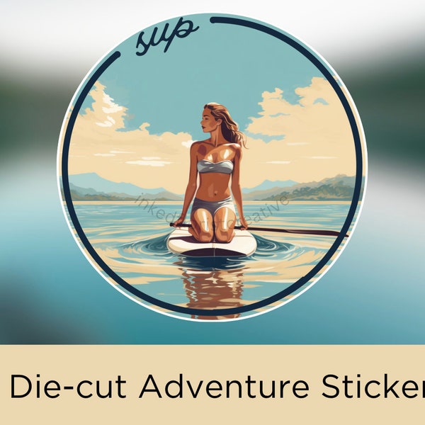 Girl on Paddle Board - Stand Up Paddle Board - Round Sticker