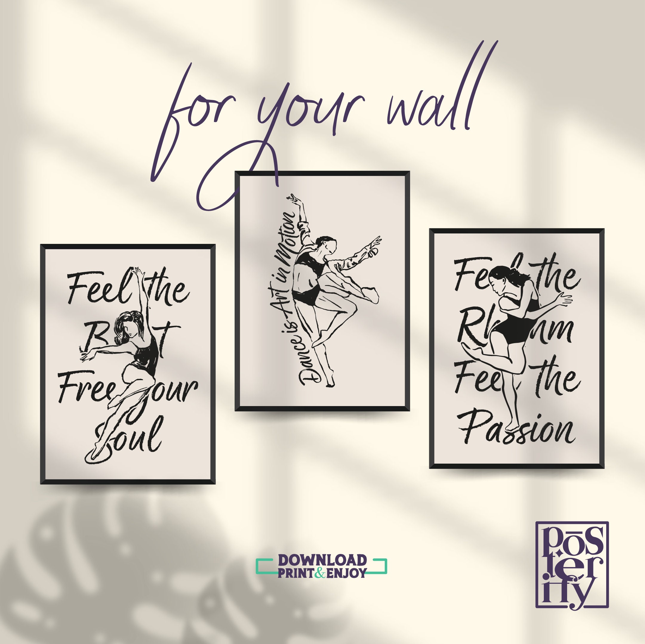 Modern Dance Art Print Set of 3 for Dance Lover, Inspirational Wall Decor, Abstract Line Art Posters, Home, Dance Studio & Dance Club Poster