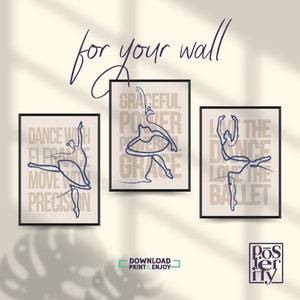 Modern Dance Ballet Quotes Art Print Set of 3, Inspirational Ballerina Wall Art, Dance Studio Posters, Graceful Wall Art, Gift for Ballerina