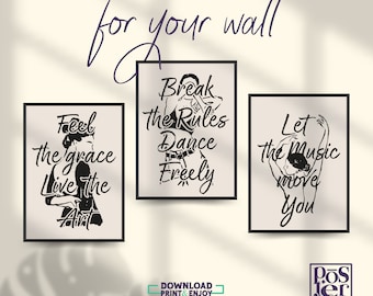 Modern Dance Art Print Set of 3 for Dance Lover, Inspirational Wall Decor, Abstract Line Art Posters, Home, Dance Studio & Dance Club Poster