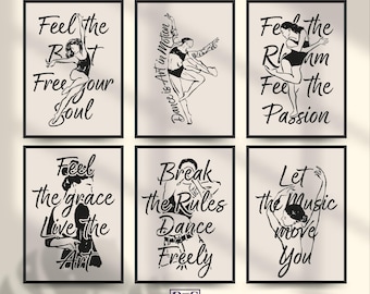 Modern Dance Art Print Set of 6 for Dance Lover, Inspirational Wall Decor, Abstract Line Art Posters, Home, Dance Studio & Dance Club Poster