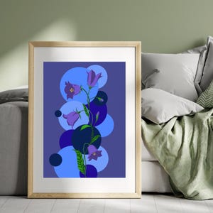 Digital Art Purple Bell Flowers - Modern Botanical Wall Art - Minimalist Floral Digital Download - Contemporary Nature Decor