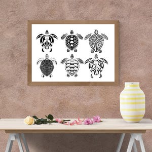 Digital Art - Set of 6 Stylized Turtle Illustrations | Modern Animal Wall Art | Minimalist Nature Decor
