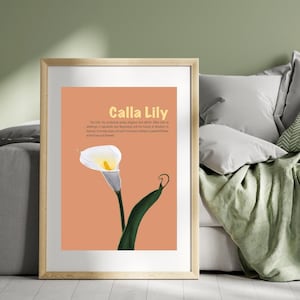 Digital Art- Stylized Calla Lily Illustration /Floral Wall Art Print/ Modern Botanical Decor/ Instant Download