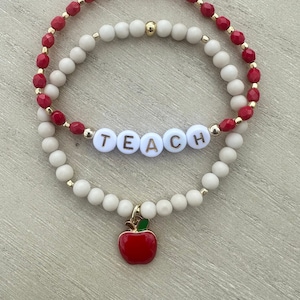 Teacher Bracelet Teach Jewelry Inspire Bracelet Learn Jewelry Custom Gift For Teacher Appreciation Apple Charm Bracelet End of Year Gift