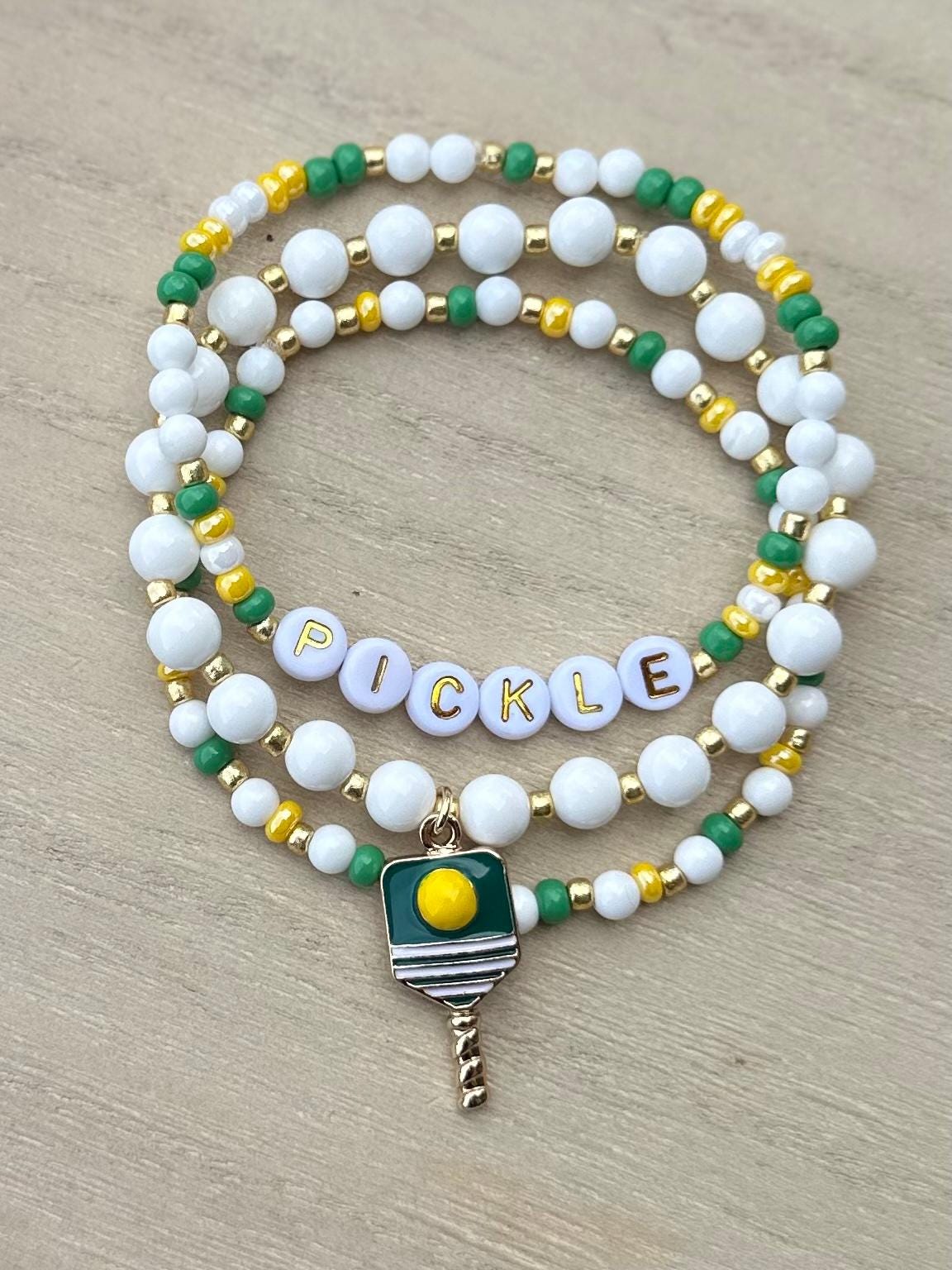 Pickleball Player Bracelet Charm Sport Jewelry Pickleball Bracelet Gift for Birthday Present Idea Team Accessory Beaded Bracelet Custom Text