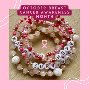 Breast Cancer Awareness Bracelet, Survivor Bracelet Warrior Hope, Pink Ribbon, Breast Cancer Hope Jewelry, October Breast Cancer Jewelry