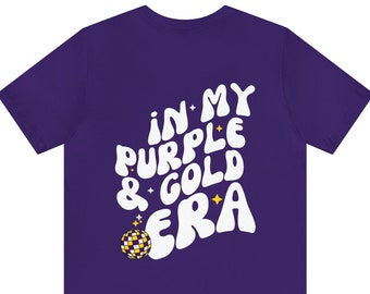 T-shirt personnalisé Purple & Gold Era avec boule disco | Tee-shirt personnalisé fabriqué à la main | Cadeau de fan de musique | Lycée | Collège