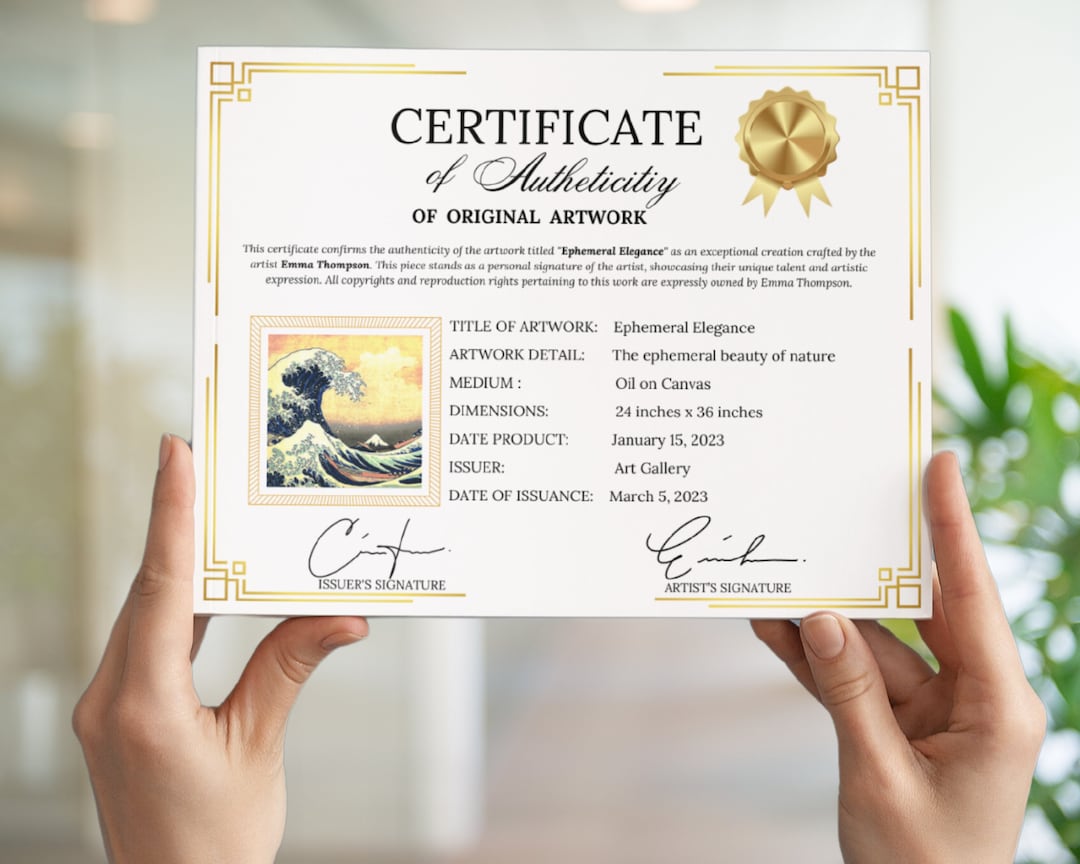 Certificat d'authenticité modifiable pour le modèle d'oeuvre d'art ...