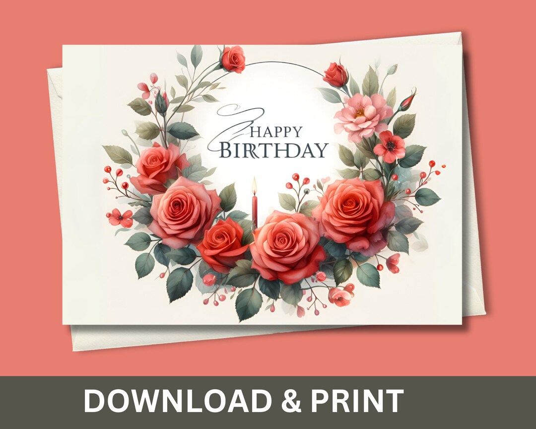Printable Birthday Card, Instant Download, Digital Greeting Card, Happy ...