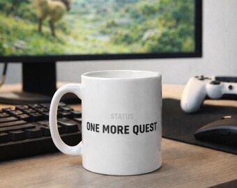 One More Quest Gaming Mug, Minimalist RPG Coffee Cup