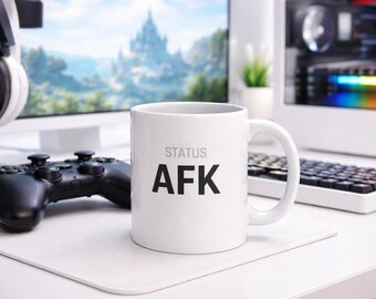 Status AFK Gaming Mug, Minimalist Ceramic Coffee Cup, MMORPG Gamer Desk Setup