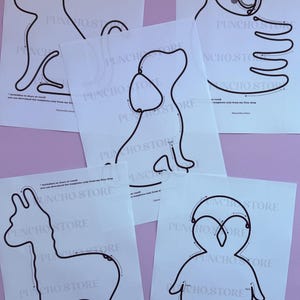 Cute Nursery Wall Hanging Shapes For Bending Wire Art, Tricotin Bundles For French Knitting, I-cord Printable Template, Kids Room Decoration cat dog alpaca penguin sloth