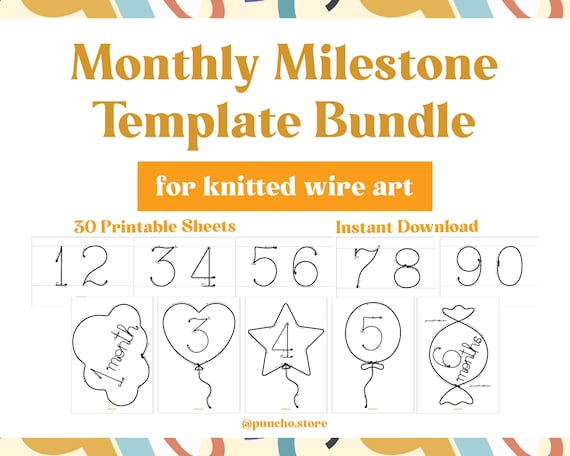 Numbers and Monthly Baby Milestone Marker, Shapes For Bending Wire Art, Tricotin Bundles For French Knitting, I-cord Printable Templates