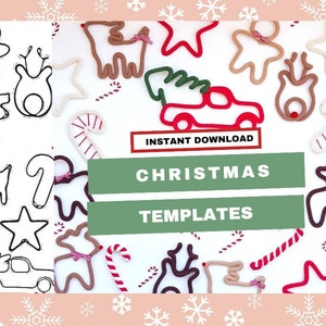 Druckbare Draht Kunst Vorlage Bundle | Drahtbiegefigur Muster | Trikotstoff | Sofortiger digitaler PDF-Download | Weihnachtsausgabe | Verzierungen