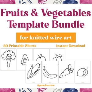 Moldes para impressão de frutas e vegetais para arte em malha, padrão de dobra, pacotes para berçário de tricô francês, decoração de tricô infantil