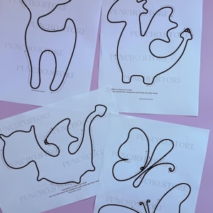 Cute Nursery Wall Hanging Shapes For Bending Wire Art, Tricotin Bundles For French Knitting, I-cord Printable Template, Kids Room Decoration doe dragon butterfly