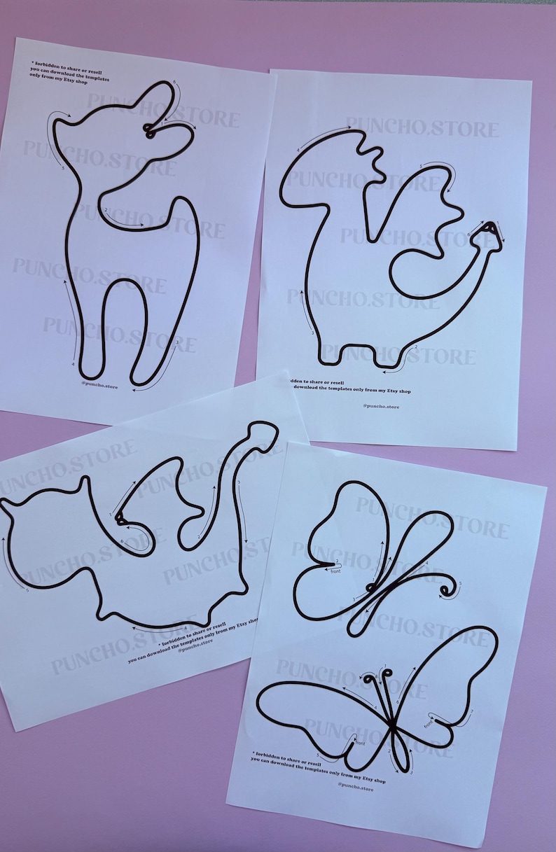 Cute Nursery Wall Hanging Shapes For Bending Wire Art, Tricotin Bundles For French Knitting, I-cord Printable Template, Kids Room Decoration doe dragon butterfly