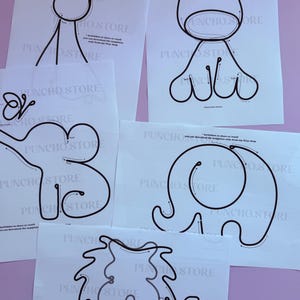 Cute Nursery Wall Hanging Shapes For Bending Wire Art, Tricotin Bundles For French Knitting, I-cord Printable Template, Kids Room Decoration giraffe elephant lion