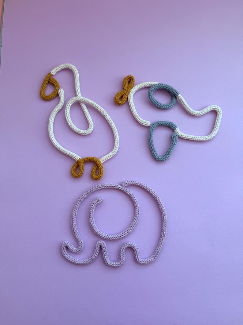 Cute Nursery Wall Hanging Shapes For Bending Wire Art, Tricotin Bundles For French Knitting, I-cord Printable Template, Kids Room Decoration goose elephant airplane