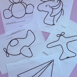 Cute Nursery Wall Hanging Shapes For Bending Wire Art, Tricotin Bundles For French Knitting, I-cord Printable Template, Kids Room Decoration airplane paper plane unicorn teddy bear