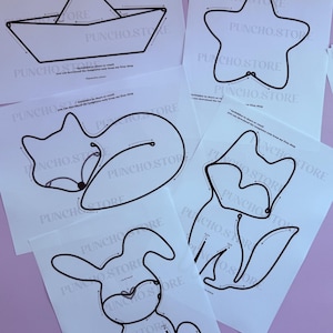 Cute Nursery Wall Hanging Shapes For Bending Wire Art, Tricotin Bundles For French Knitting, I-cord Printable Template, Kids Room Decoration paper boat star fox rabbit