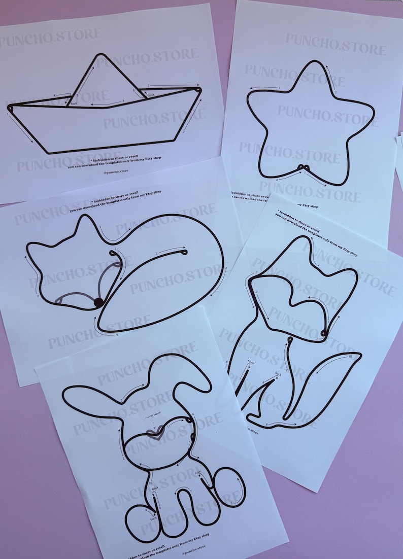 Cute Nursery Wall Hanging Shapes For Bending Wire Art, Tricotin Bundles For French Knitting, I-cord Printable Template, Kids Room Decoration paper boat star fox rabbit