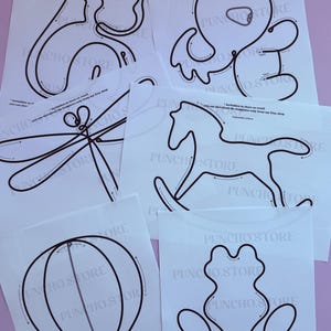 Cute Nursery Wall Hanging Shapes For Bending Wire Art, Tricotin Bundles For French Knitting, I-cord Printable Template, Kids Room Decoration monkey koala dragonfly horse balloon frog