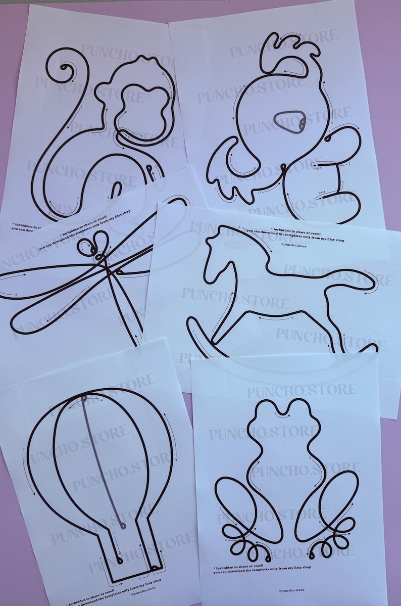 Cute Nursery Wall Hanging Shapes For Bending Wire Art, Tricotin Bundles For French Knitting, I-cord Printable Template, Kids Room Decoration monkey koala dragonfly horse balloon frog
