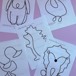 Cute Nursery Wall Hanging Shapes For Bending Wire Art, Tricotin Bundles For French Knitting, I-cord Printable Template, Kids Room Decoration rabbit goose hedgehog duck