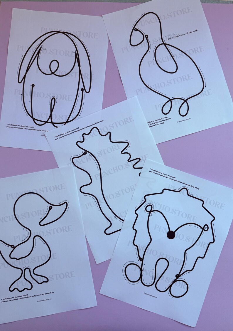 Cute Nursery Wall Hanging Shapes For Bending Wire Art, Tricotin Bundles For French Knitting, I-cord Printable Template, Kids Room Decoration rabbit goose hedgehog duck