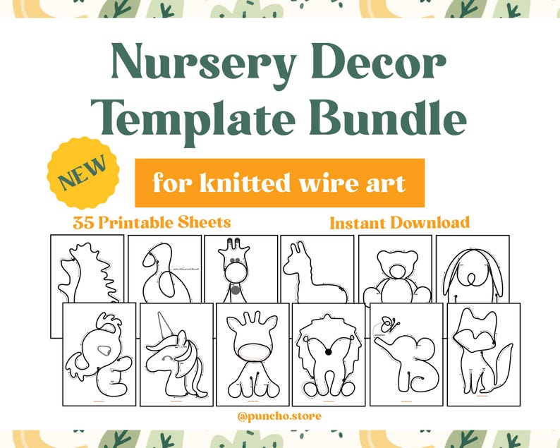 Cute Nursery Wall Hanging Shapes For Bending Wire Art, Tricotin Bundles For French Knitting, I-cord Printable Template, Kids Room Decoration