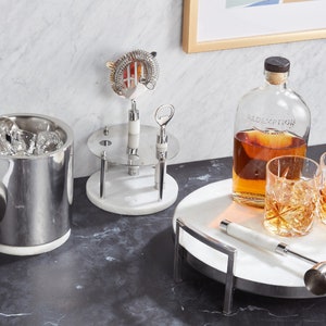 Roselli Trading Roman Marble Bar - ice bucket, tool set, serving tray