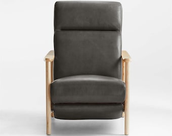 Leather Reclining Chair with Wood Frame