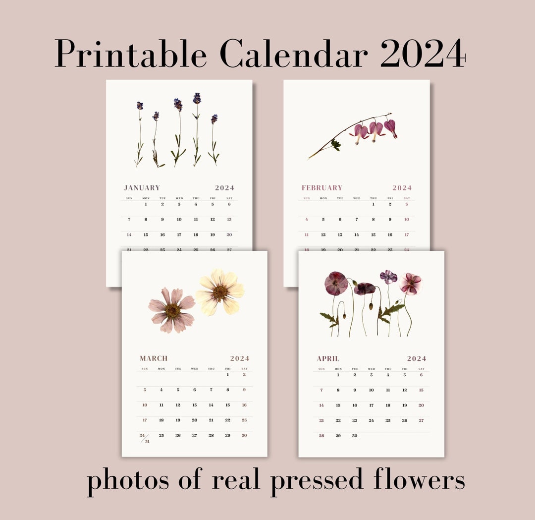 Printable Calendar 2024 Pressed Flower Calendar Floral Calendar