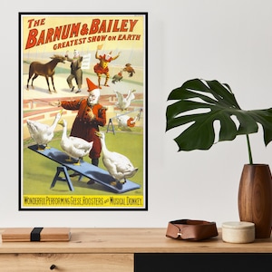 Beautiful Vintage Poster Musical Donkey Greatest Show on Earth Wall Art Print Clowns