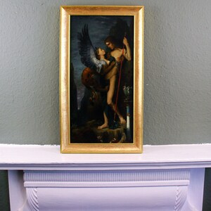 Old Masters Giclee on canvas Oedipus and Sphinx by Gustave Moreau 12x21in Framed, Home or Office Decor, Ideal Gift