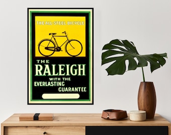 Vintage Raleigh-fietsposter uit 1930: volledig stalen fietskunstafdruk