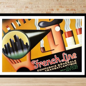 Beautiful Vintage Poster French Line Southampton New York | Vintage Poster Wall Art Print