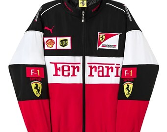 Ferrari Racing Jacket | Vintage Nascar Jacket | Racing Bomber Jacket | Y2K Jacket | Racing Vintage Streetwear | Black, Red, White Jacket