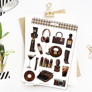 Espresso Colored Printable Sticker Sheet | Aesthetic Junk Journal Sticker Sheet | Vintage Digital Scrapbook | A5 Brown Planner Stickers