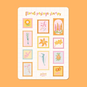 Flower Postage Stamp Junk Journal Sticker Sheet | Printable Aesthetic Stickers | A5 Junk Journal Supplies | Penpal Swap | Digital Scrapbook