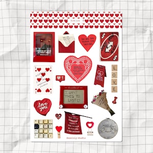 First Love Quotes Printable Sticker Sheet | Aesthetic Relationship Junk Journal Stickers | A5 Valentine's Day Scrapbook Stickers