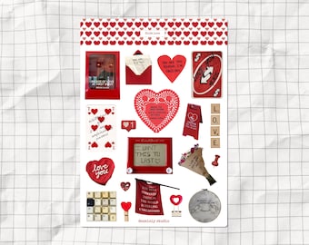 First Love Quotes Printable Sticker Sheet | Aesthetic Relationship Junk Journal Stickers | A5 Valentine's Day Scrapbook Stickers