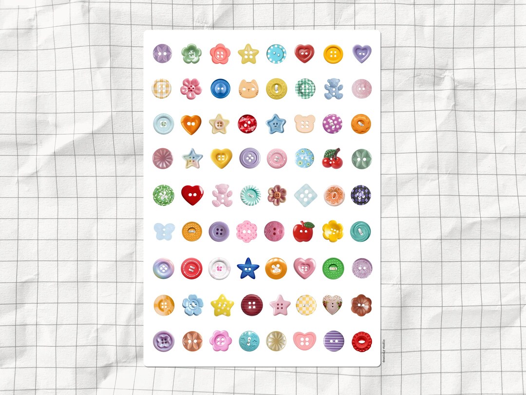 Cute Buttons Printable Sticker Sheet | Aesthetic Junk Journal Sticker ...