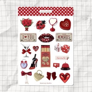 Cupid&#39;s Keepsakes Love Printable Sticker Sheet | Aesthetic Relationship Junk Journal Stickers | A5 Valentine&#39;s Day Scrapbook Stickers