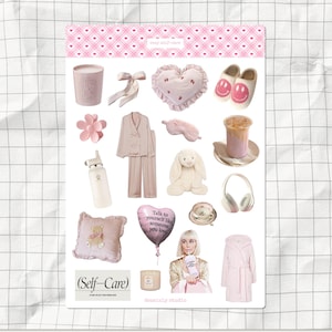 SelfCare Junk Journal Sticker Sheet | Printable Aesthetic Stickers | Cute DIY Stickers | A5 journal Supplies | Digital Scrapbook Journal